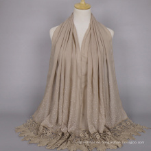 Neue Ankunft einfarbig Baumwolle Schal Bunte Schals Moslemische Spitze Arab Baumwolle Hijab Schal